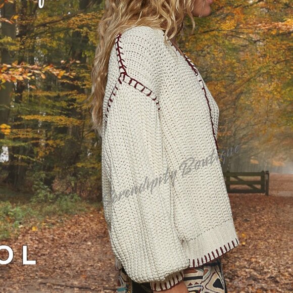 Boho Thick Cozy Oversized Drop Shoulder Chunky Cable Knit Sweater from POL - Picture 4 of 11